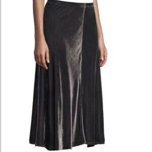 Eileen Fisher Charcoal Dark Gray Shimmery Silk Velvet Midi Skirt Sz L